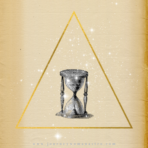 Image of a vintage hourglass on a starry, worn-paper background